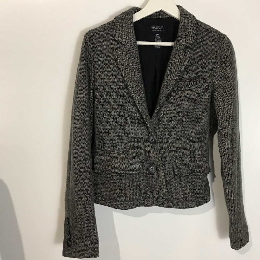 American Eagle Wool Blazer Gray Herringbone SP
